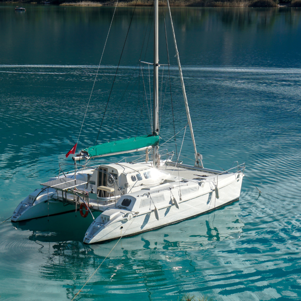 Catamaran on clear blue waters