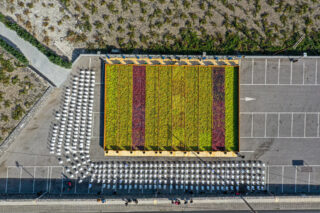Aerial view of Santorini grape stomping.