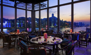 Gala dinner set up with Hong Kong city view