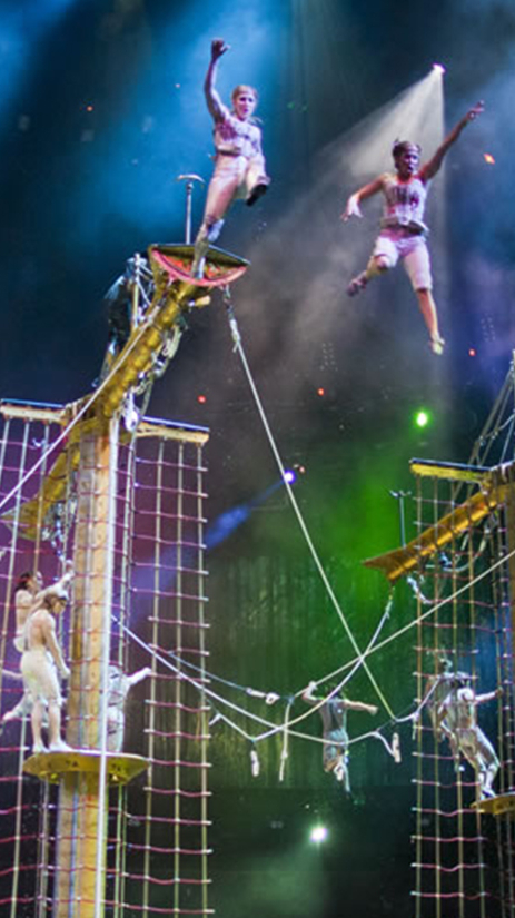 Acrobatic performers at a venue