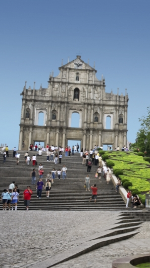 Walking up the steps to temple ruins