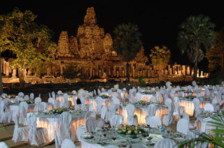 Gala dinner set up at temple in Siem Reap