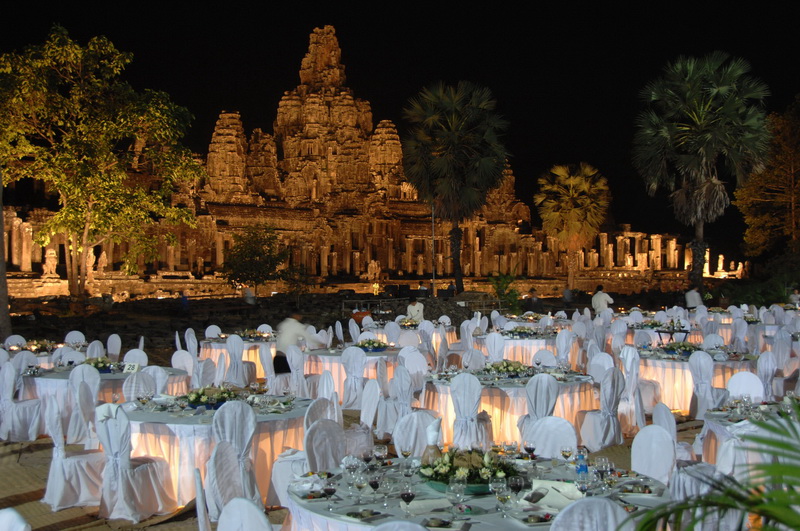 Gala dinner set up at temple in Siem Reap