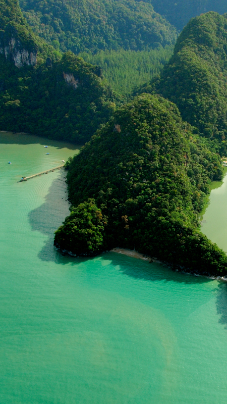 Aerial view of forested islands