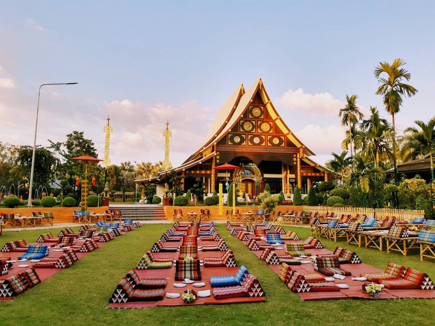 Traditional Lanna dinner set up for event in Chiang Mai.