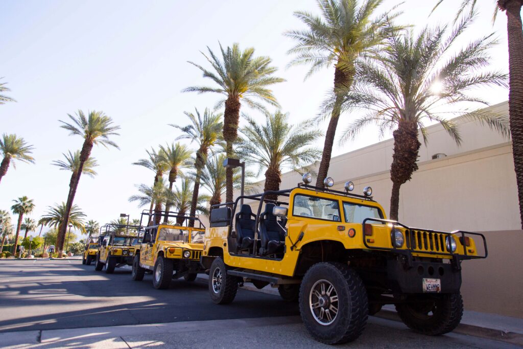 Line up of Hummer Jeeps