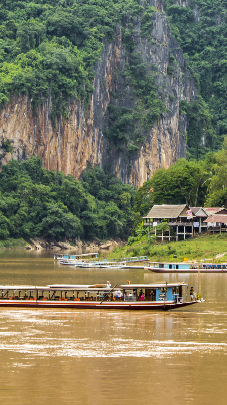 Boat crossing Mekong River