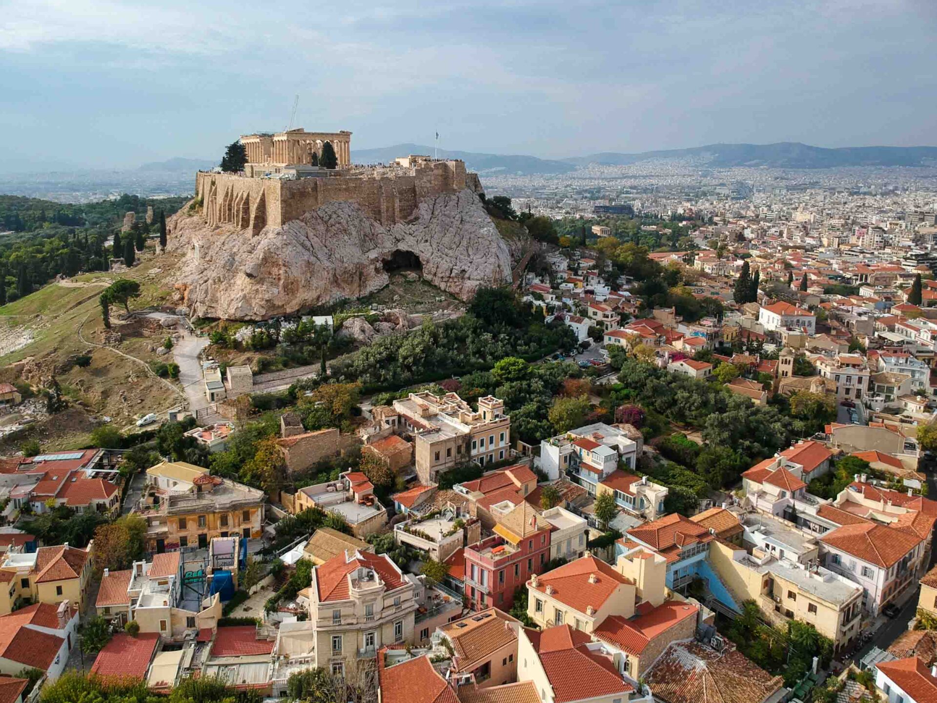 Aerial view of Parthenon and Acropolis