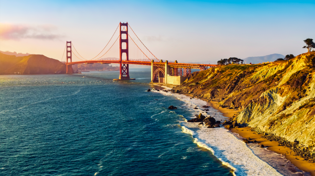 golden gate bridge with ocean and coastline