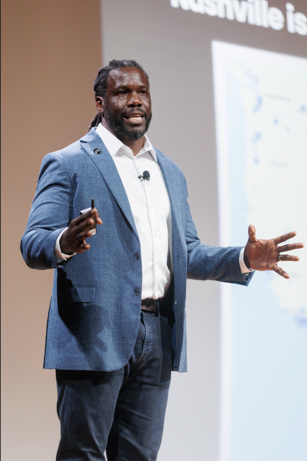 Man speaking at the National Museum of African American Music