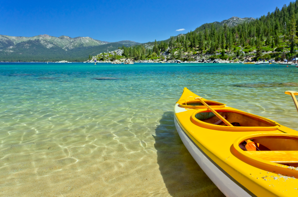 kayak in shallow water in Lake Tahoe