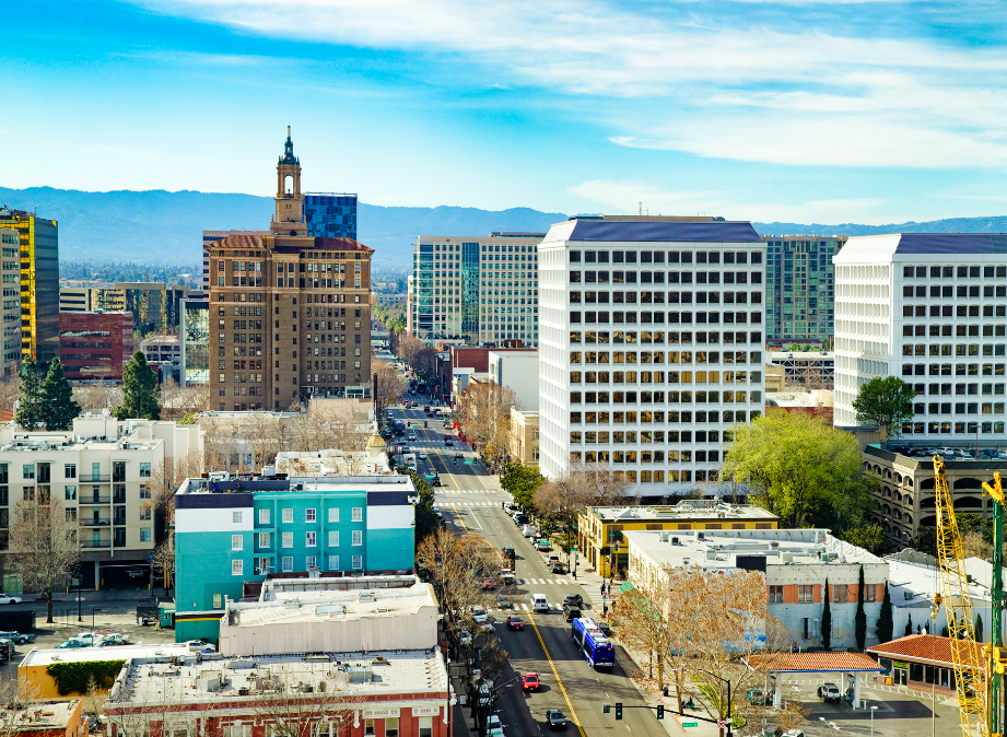 Skyline with buildings and a main street running through