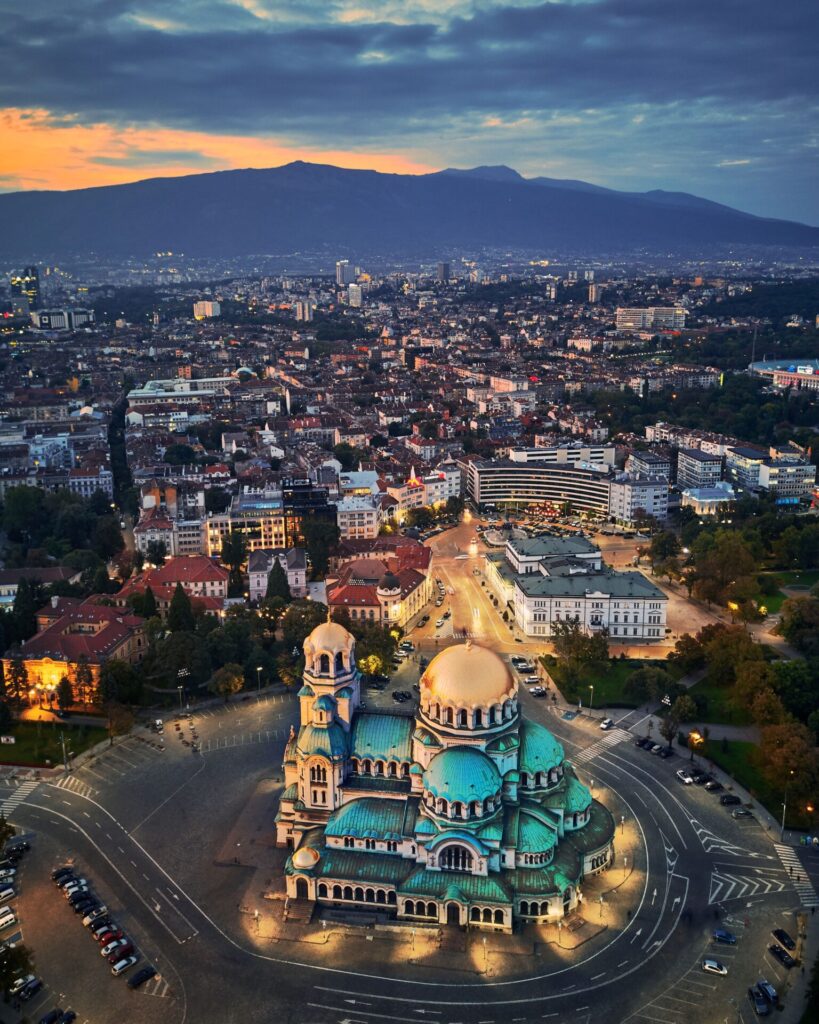 Aerial evening view of Sofia