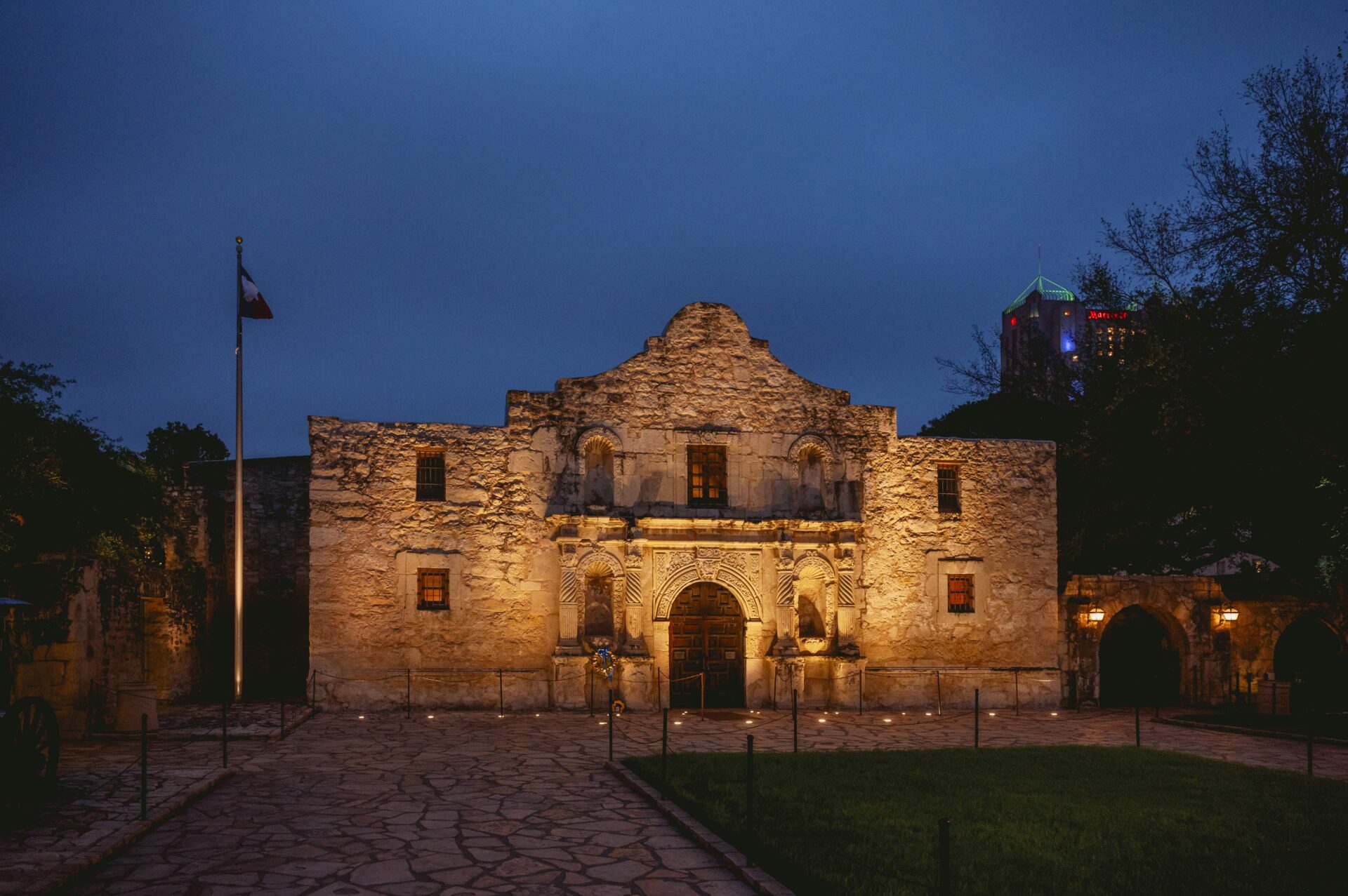 The Alamo at night