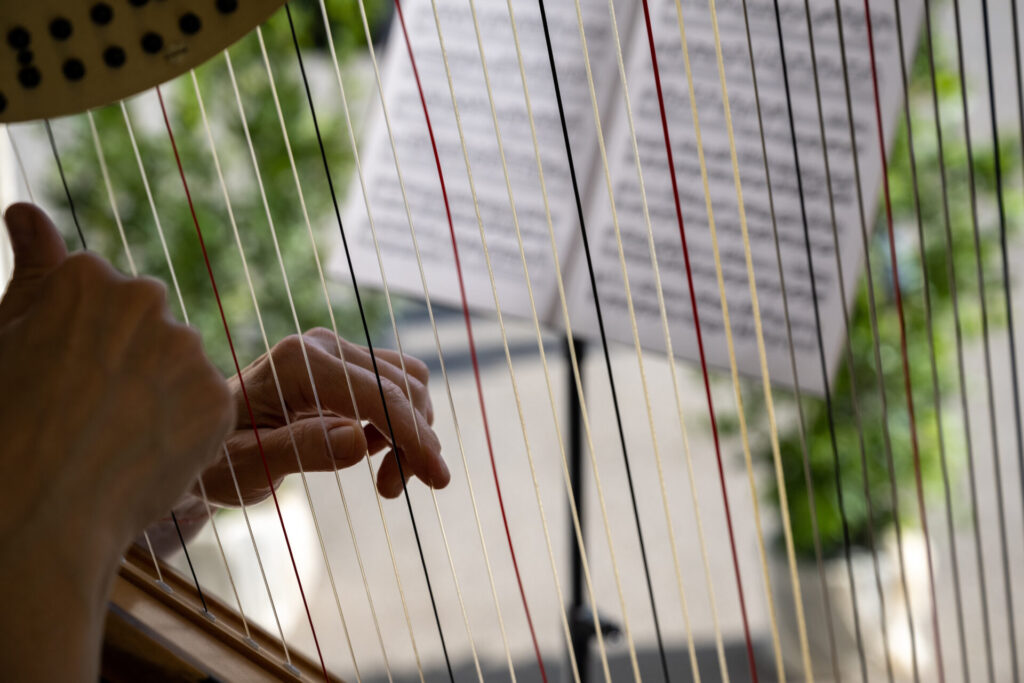 Woman playing a harp