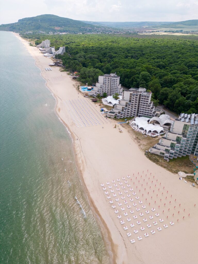 Aerial view of Albena beach.