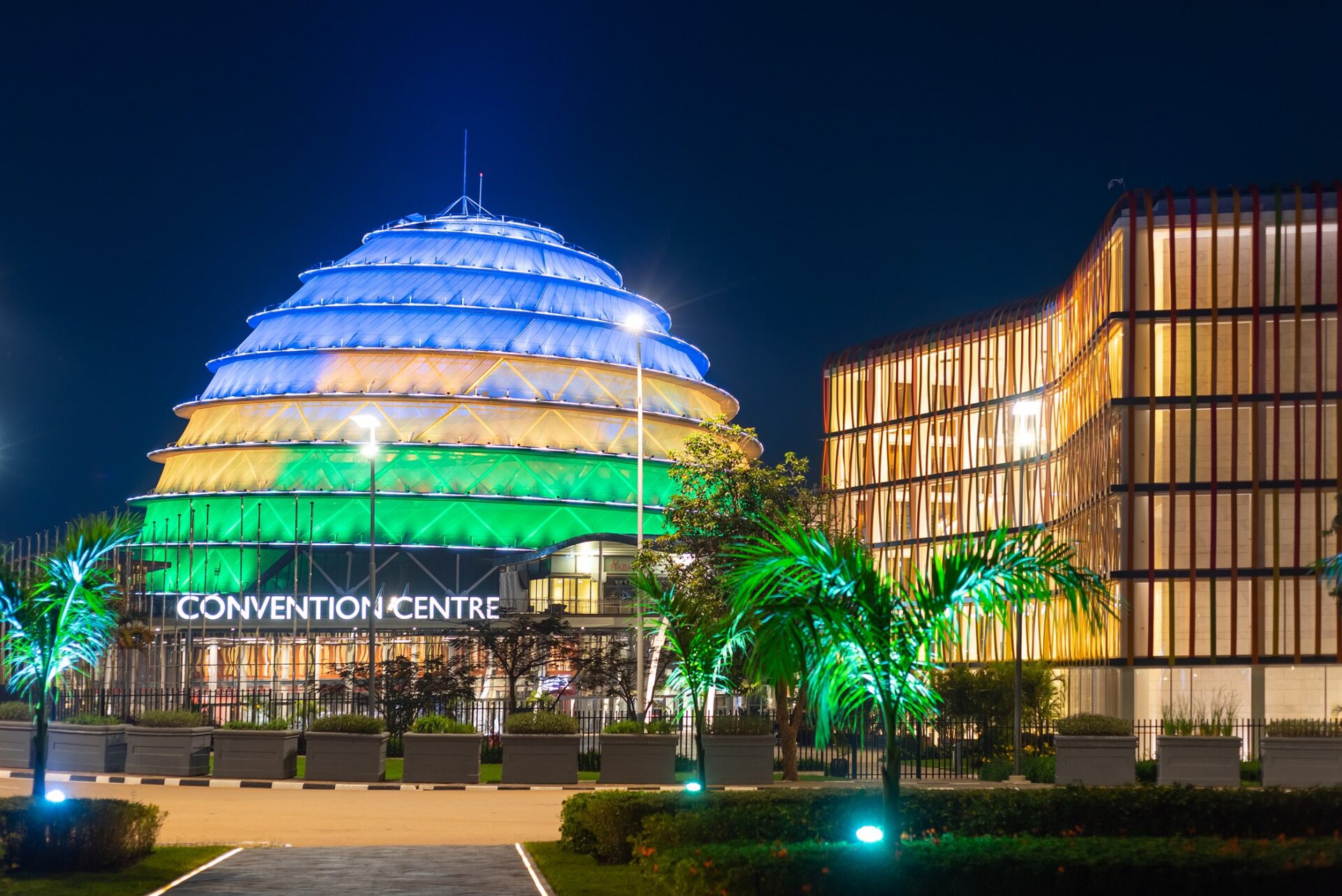 Kigali Convention Centre in Rwanda, a state-of-the-art venue for conferences and events in East Africa, featuring modern architecture and advanced facilities.