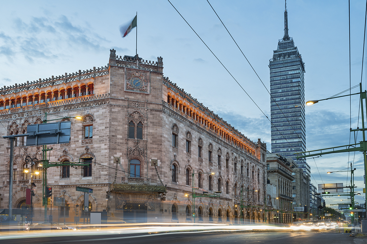 Postal Palace and Torre Latinoamericana and Eje Central Mexico City