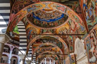 Religious painting on the arches of the Rila Monastery