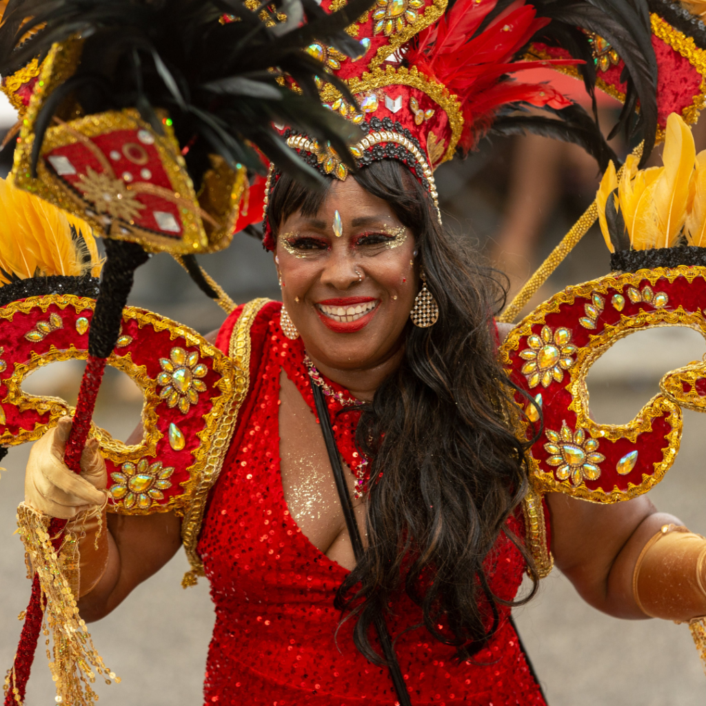 Woman dressed in carnival attire.