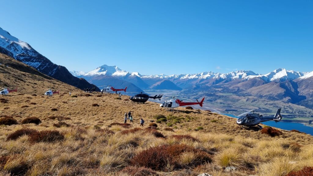 Helicopter landing overlooking Lake Wakatipu