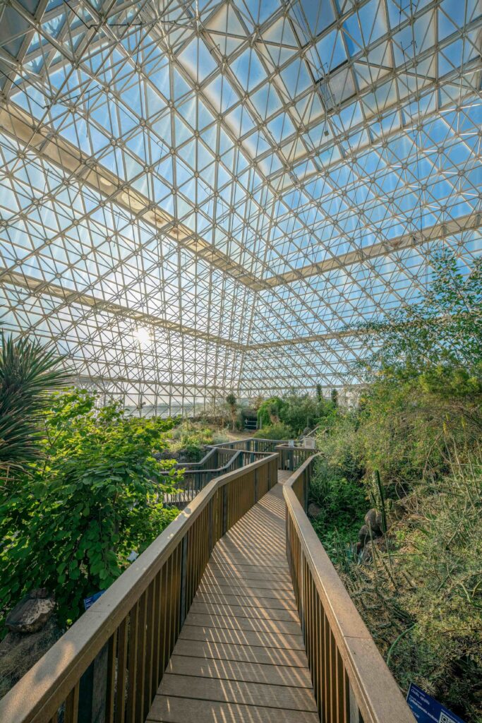 Inside the biosphere with a walking path
