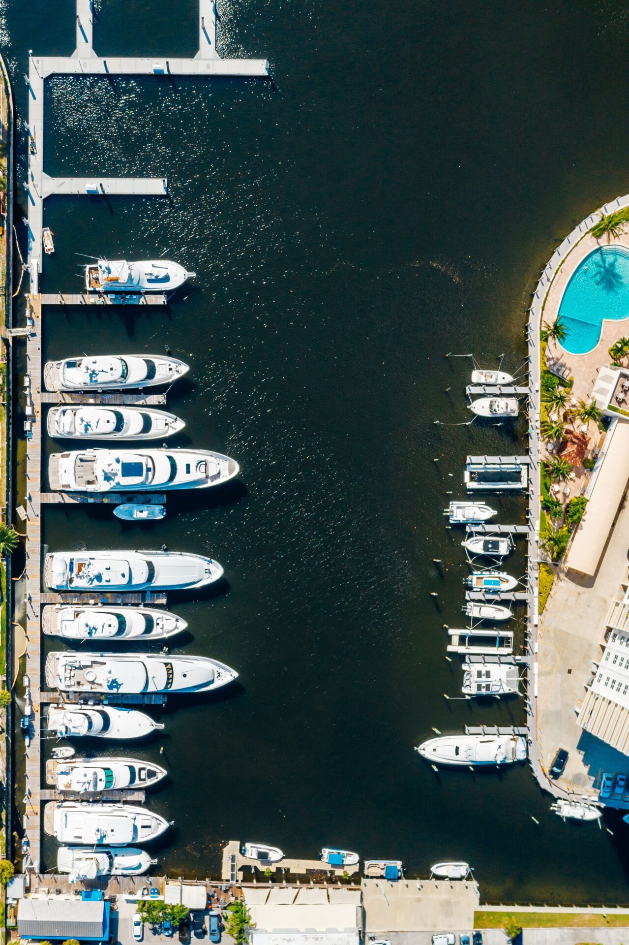 Aerial view of a marina