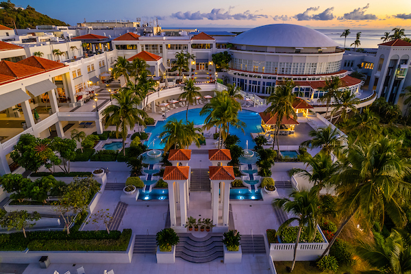Aerial view of pool among palm trees