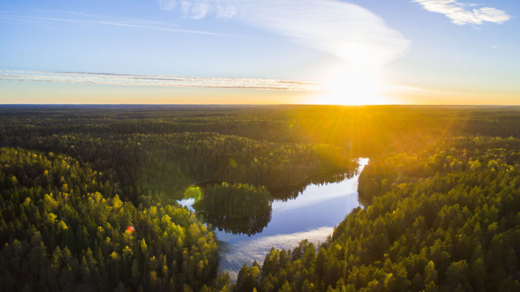 Aerial view of National Park with lakes