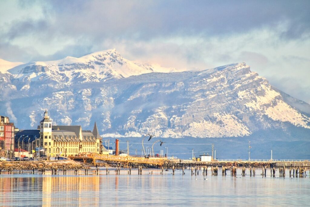 Mountain view from water of Puerto Natales