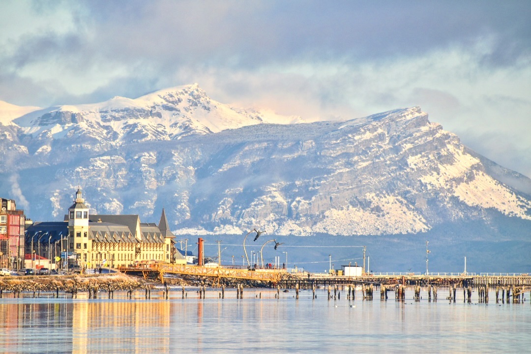 Mountain view from water of Puerto Natales
