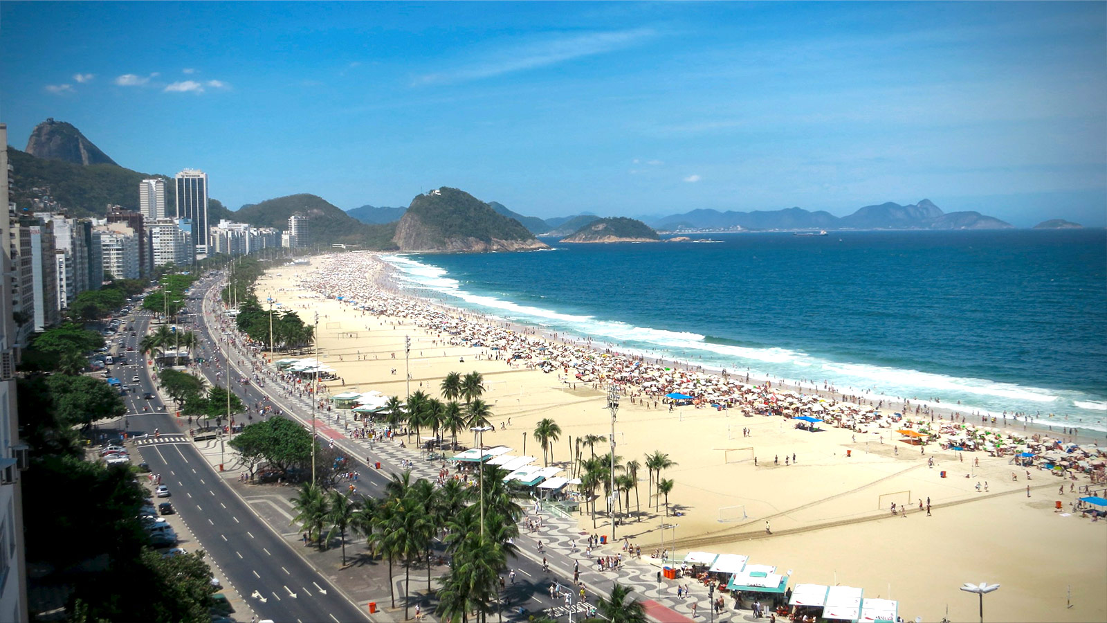 Aerial view Copacabana beach at Río de Janeiro, Brazil.