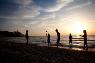 Tel Aviv beach, at sunset.