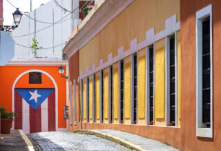 Puerto Rican flag displayed in Old San Juan