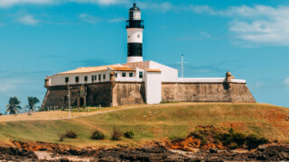 View of Farol da Barra Lighthouse in Salvador da Bahia, Brazil