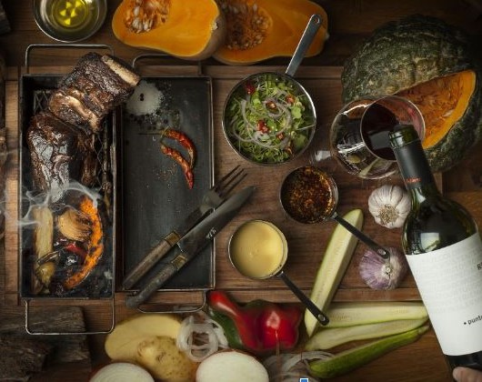 Array of food and wine