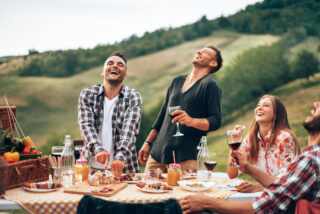 friends toasting at the picnic