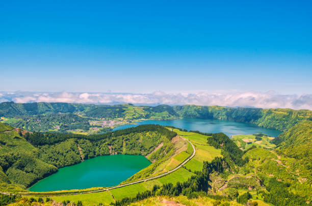 Panoramic view over the Sete Cidades lake on Sao Miguel Azores