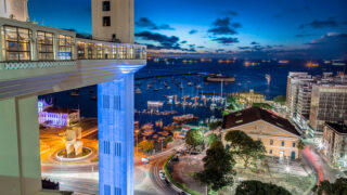 View of Lacerda Elevator at night in the city of Salvador, Bahia - Brazil