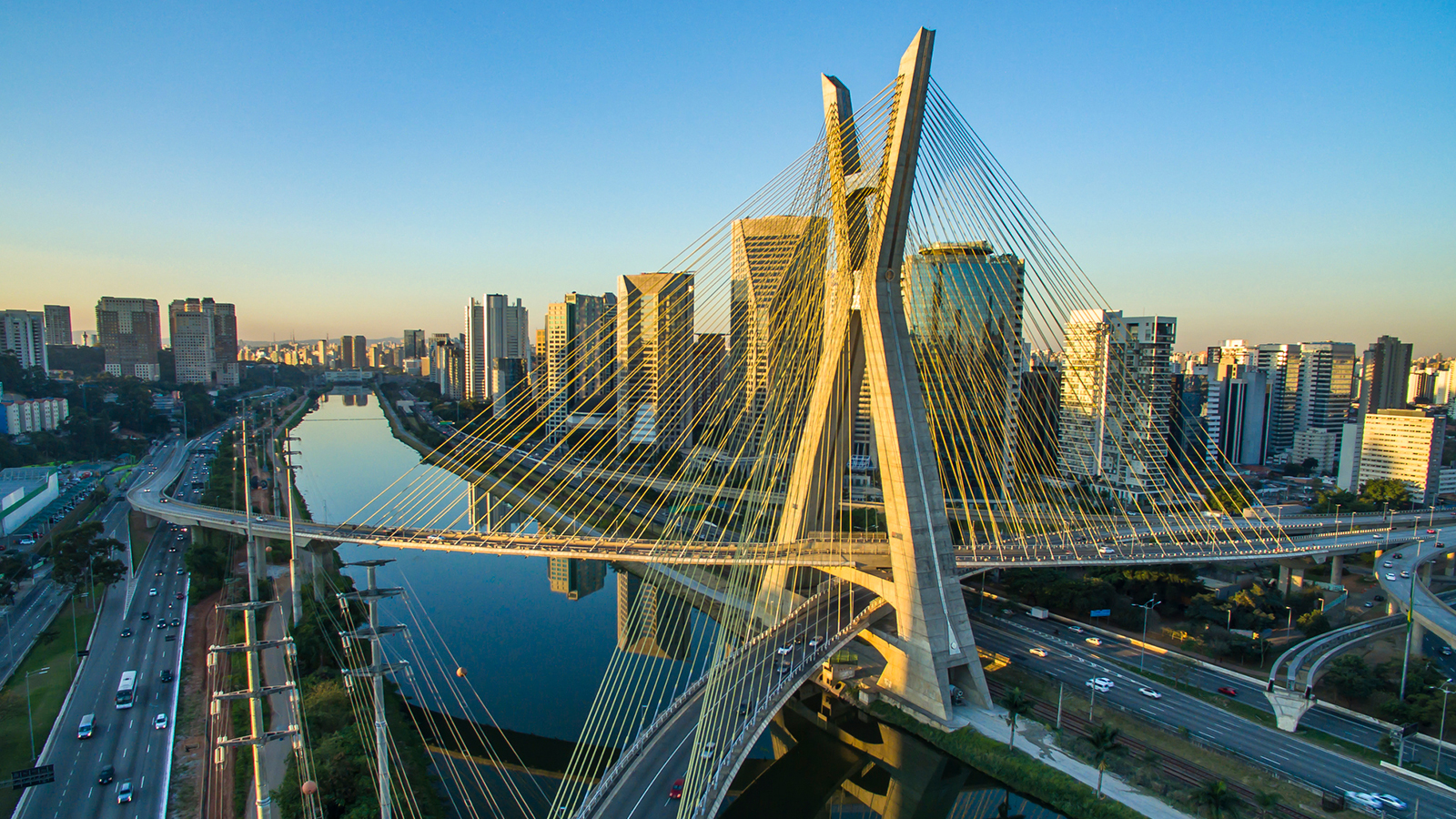 Estaiada's bridge aerial view. São Paulo, Brazil.
