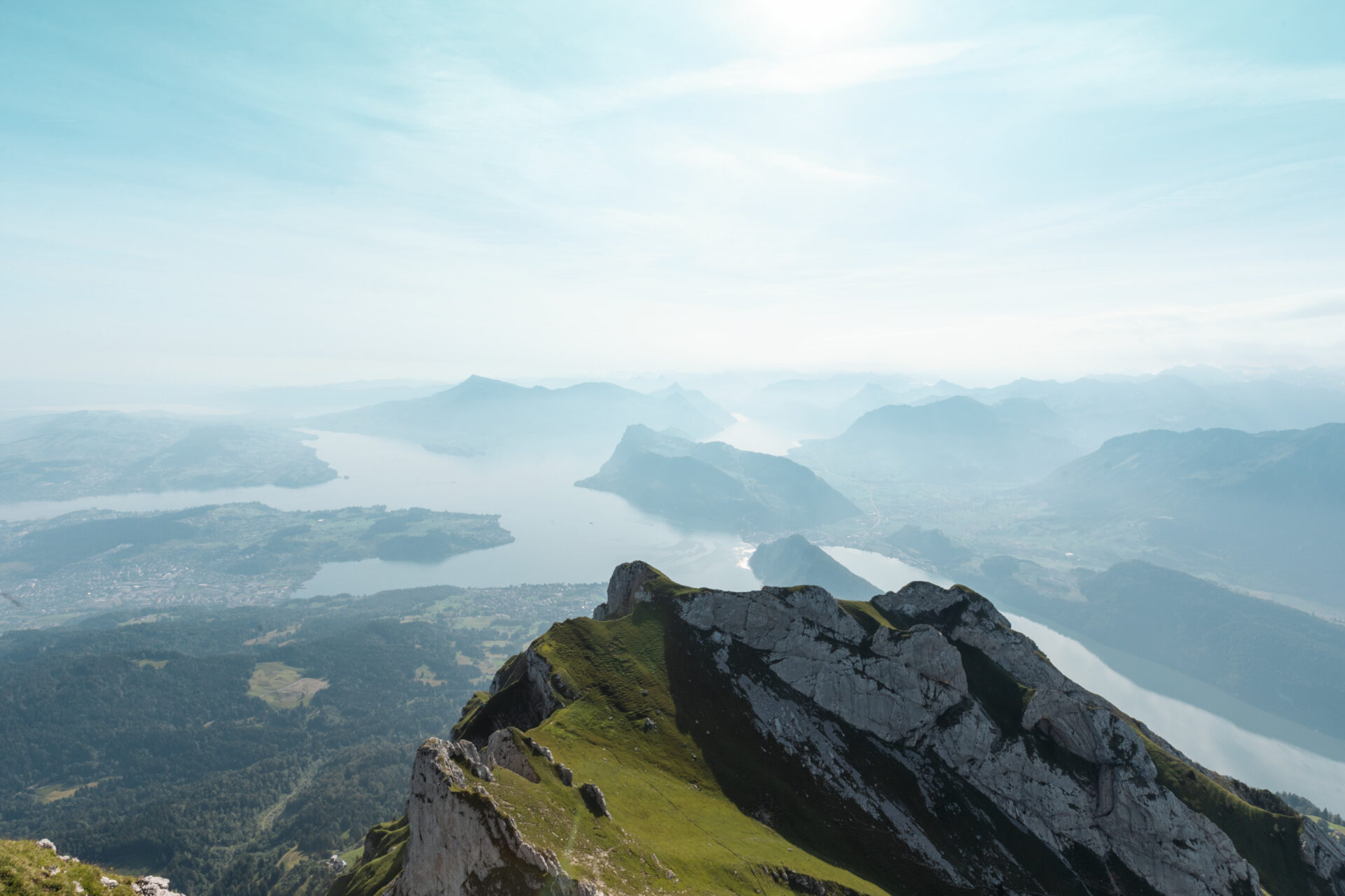 Panorama from Mount Pilatus on Lake Lucerne.