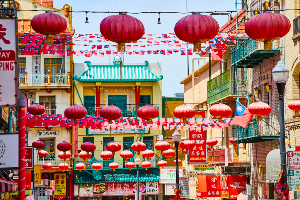 shot of red lanterns hanging in San Francisco